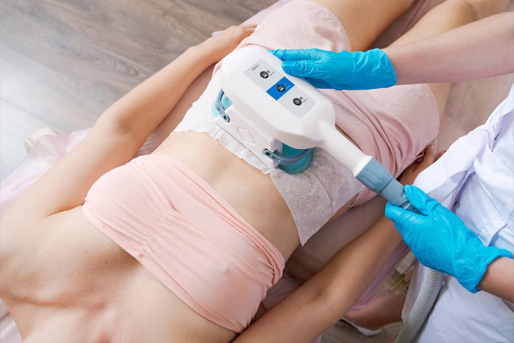 Coolsculpting works by freezing the area being treated for approximately one hour, causing fat cells to be destroyed