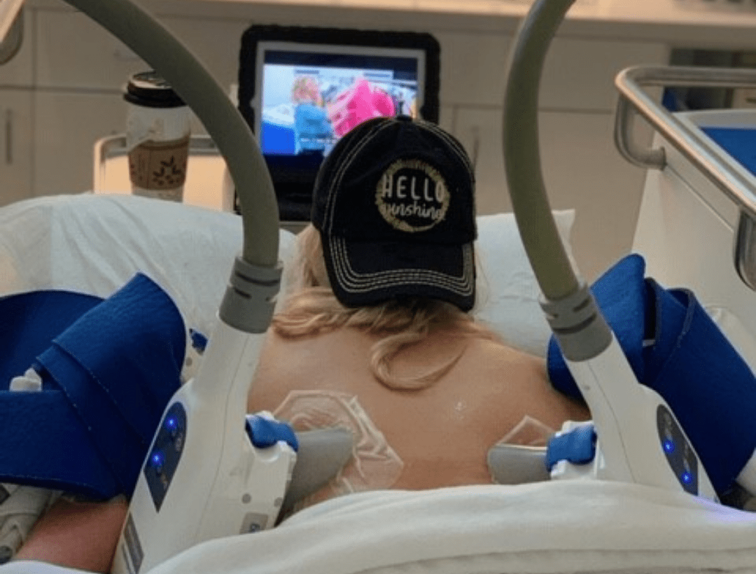 Patients are able to watch their favorite shows comfortably while undergoing a CoolSculpting treatment in our Houston office